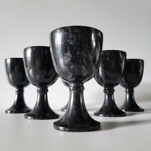Set Of 6 Vintage Black Marble Egg Cups Or Shot Glasses Elegant Black Stone *Read